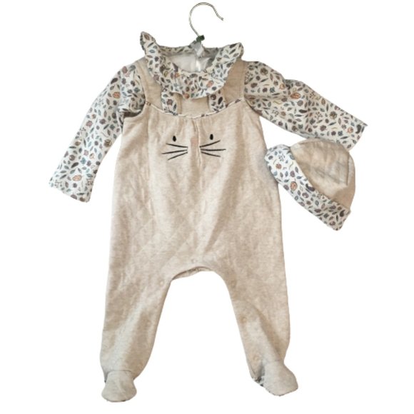 Dylan & Abby NEW Baby Girl 3 Piece Set Bunny Overalls Top Hat Size 6 to 9 Months - Picture 17 of 17